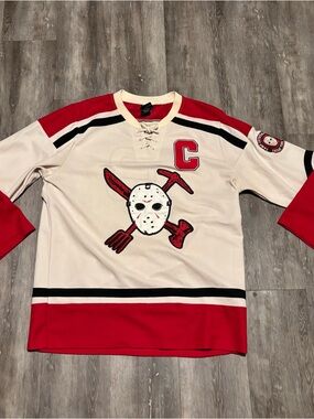Friday The 13th Jason Voorhees Hockey Jersey #13 Men’s L Cream Red Black